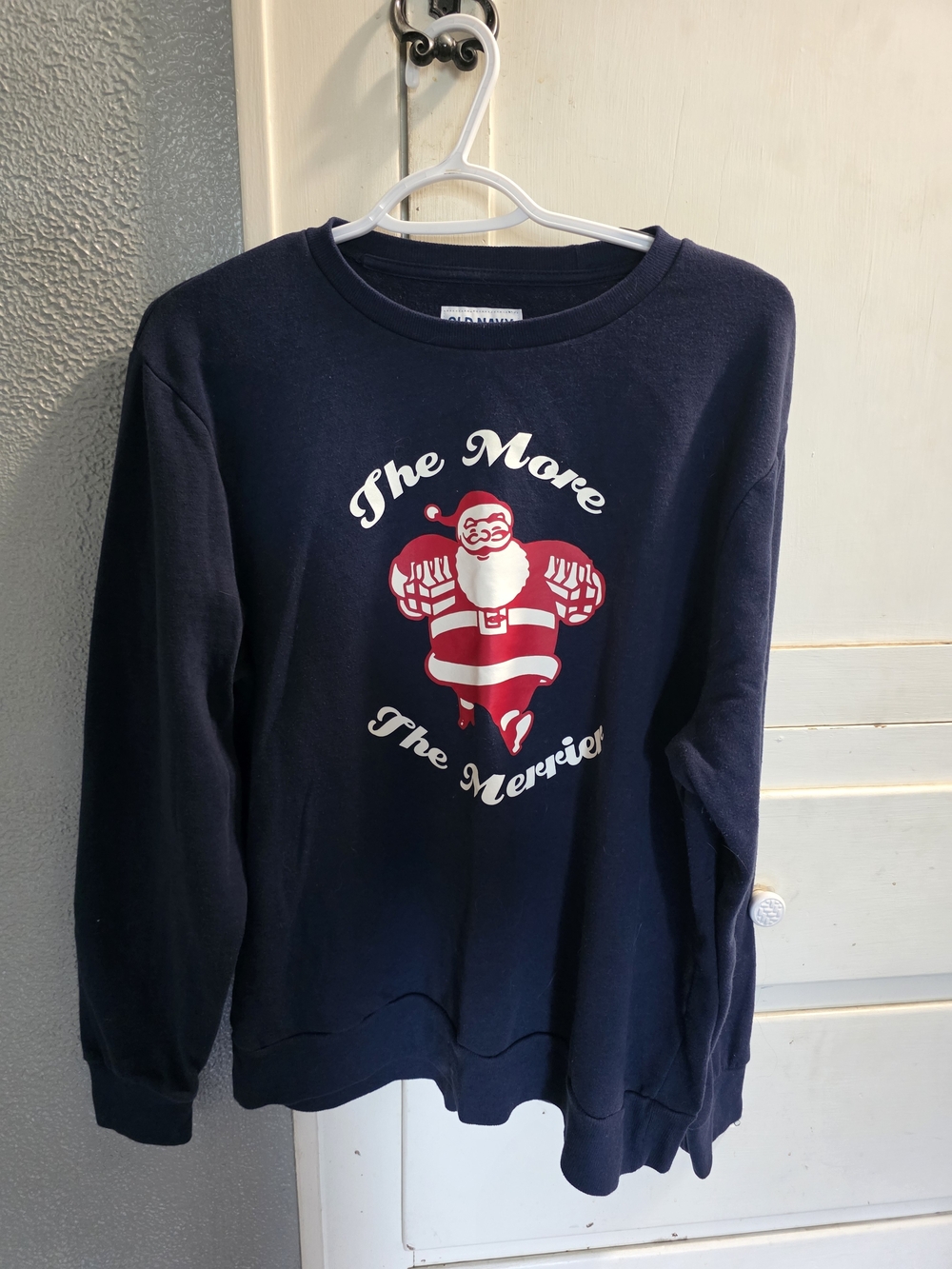 Old Navy Navy Crewneck Sweatshirt with Red & White Holiday Graphic